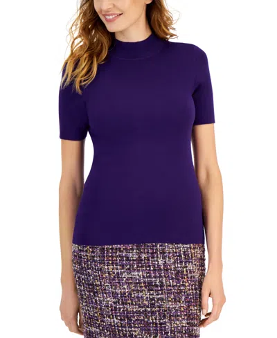 Tahari Asl Women's Short-sleeve Crewneck T-shirt Sweater In Prism Violet