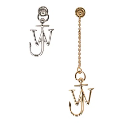 Jw Anderson Asymmetric Anchor Earrings In Argento