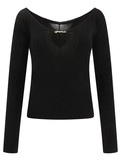 Jacquemus Long Sleeve Scalloped Top In Black