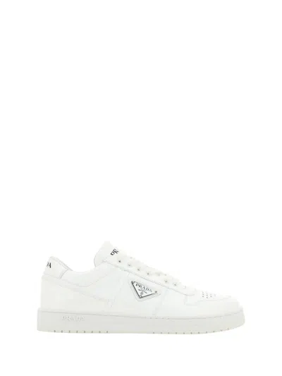 Prada Man White Leather Sneakers In Bianco