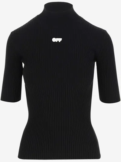 Off-white Stretch Wool Pullover With Logo In Black