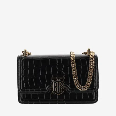 Burberry Tb Mini Embossed Leather Bag With Chain Strap In Black