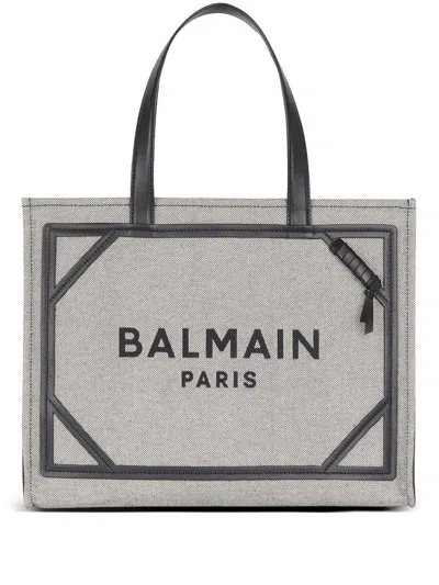 Balmain Logo Embroidered Top Handle Bag In Black