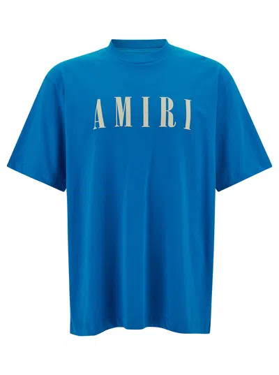 Amiri Light Blue T-shirt With Contrasting Logo Print In Cotton Man