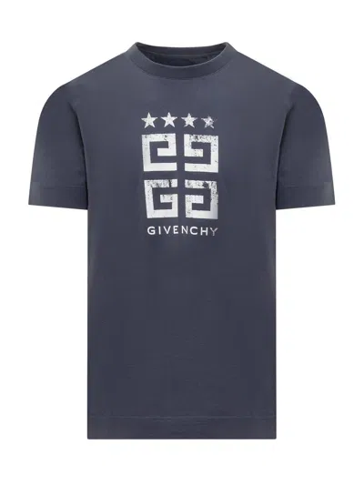 Givenchy Faded 4g Logo Printed Crewneck T-shirt In Blu