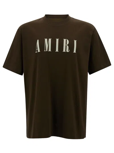 Amiri Brown T-shirt With Contrasting Logo Print In Cotton Man