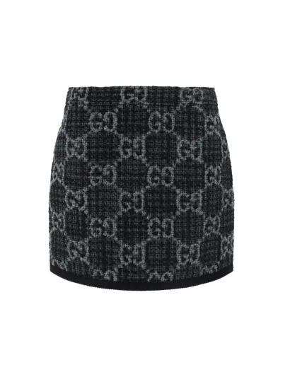 Gucci Gg Tweed Mini Skirt In Dar Grey/grey