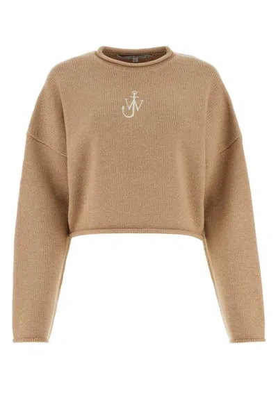 Jw Anderson Logo-embroidered Cropped Jumper In Brown