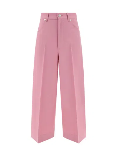 Gucci Pleated Wool Wide Trousers In Dream Candy