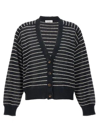 Brunello Cucinelli Sequin Striped Cardigan In Gris