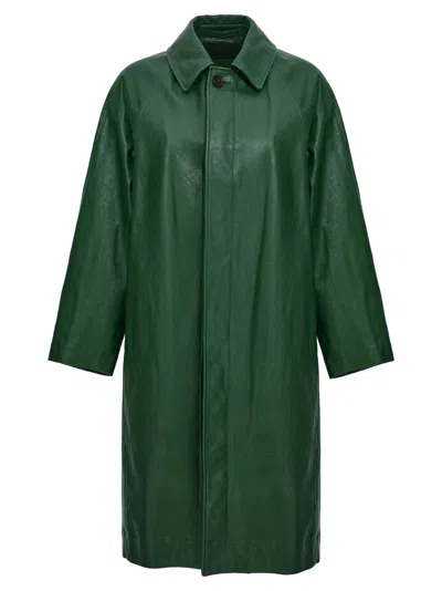 Burberry Long Leather Car Coat In Green