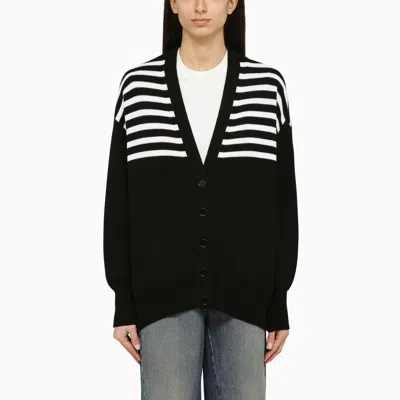 Givenchy Striped Embroidered Oversized V-neck Cardigan In Nero