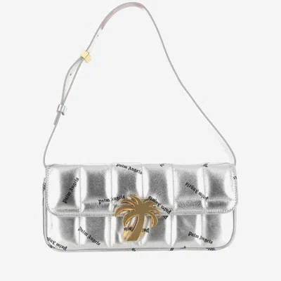 Palm Angels Metallic Leather Palm Bag In Silver