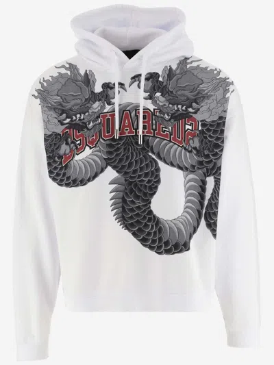 Dsquared2 Logo Printed Cotton Hoodie In White