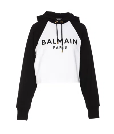 Balmain Logo-print Cotton Hoodie In White