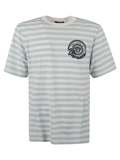 Versace Striped T-shirt In White/pale Blue