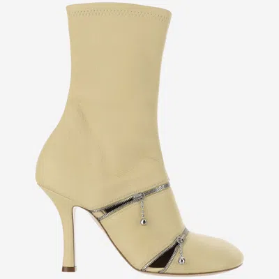 Burberry Leather Peep Boots In Yellow