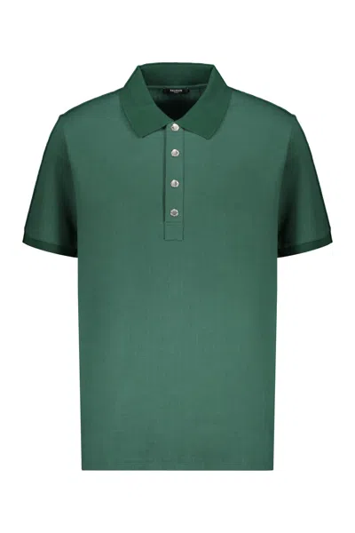 Balmain Cotton Polo Shirt In Green