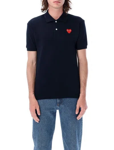 Comme Des Garçons Play Classic Polo Shirt With Red Heart Patch In Navy