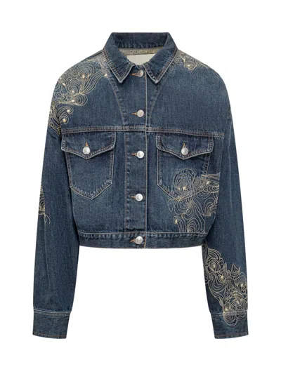 Isabel Marant Isleya Embroidered Denim Jacket In Blue