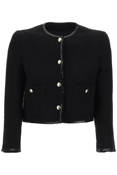 Miu Miu Single-breasted Tweed Jacket In Black