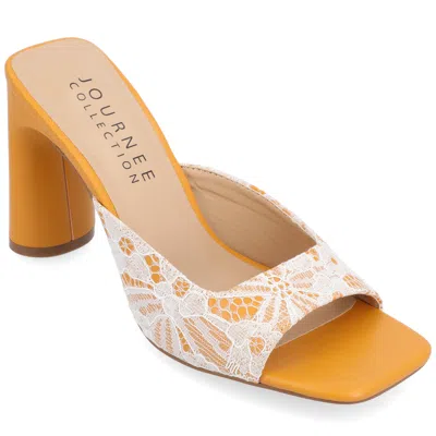 Journee Collection Daivia Lace Block Heel Sandal In Orange