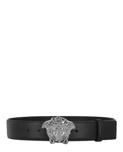 Versace La Medusa Leather Belt Man Belt Black Size 39.5 Calfskin In Multi