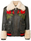 GUCCI GUCCI EMBROIDERED SHEARLING LINED BOMBER JACKET - BROWN,479092XG47612258604