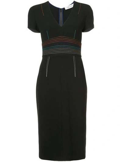 Diane Von Furstenberg Short-sleeve V-neck Tailored Sheath Dress W/ Topstitching In Black