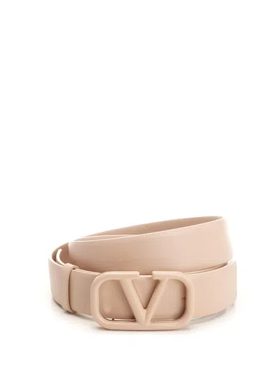 Valentino Garavani Nude Pink V Logo Belt In Powder