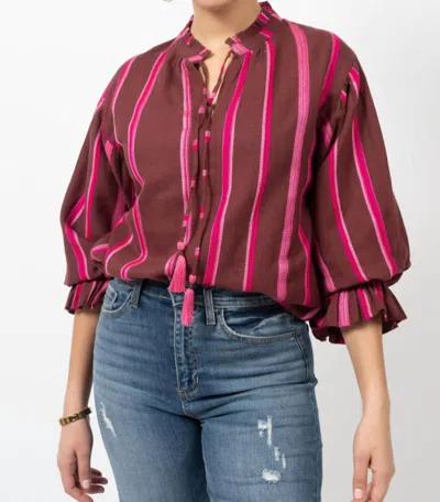 Ivy Jane Lennon Puff Sleeve Top In Wine In Pink