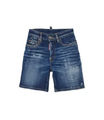 Dsquared2 Kids' Distressed Denim Shorts In Blue