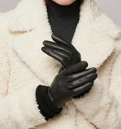 Soia & Kyo Carmel Leather & Ribbed Knit Tech Gloves In Black
