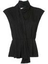 TOME TOME DRAPED WRAP BLOUSE - BLACK,TF17330112162571