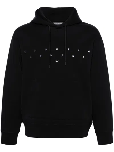 Emporio Armani Logo-embroidered Jersey Hoodie In Black