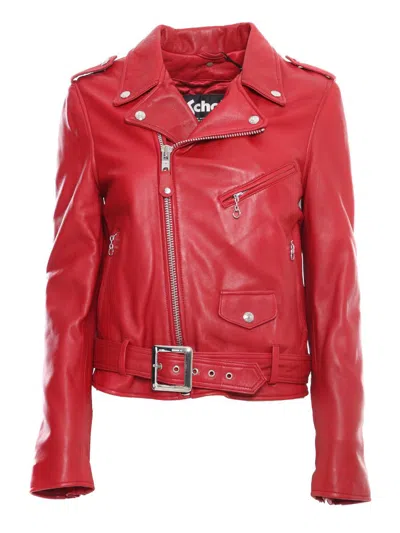 Schott Nyc Leather Jacket In Red