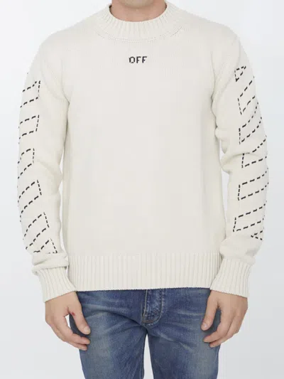 Off-white Stitch Arrow Diags Sweater In Beige
