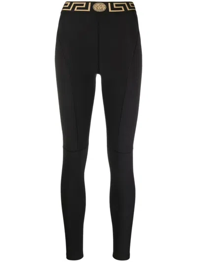 Versace Leggings With Logo Band In Black