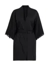 Natori Women's Bliss Harmony Lace-trimmed Cotton Robe In Black