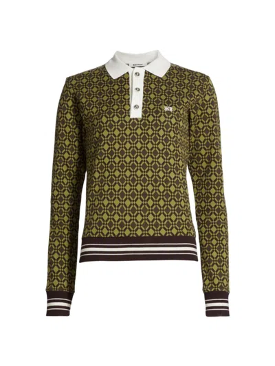 Wales Bonner Women's Selassie Argyle Long-sleeve Polo Shirt In Olive Dark Brown