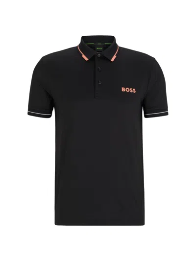 Hugo Boss Slim-fit Polo Shirt With Contrast Logos In Black