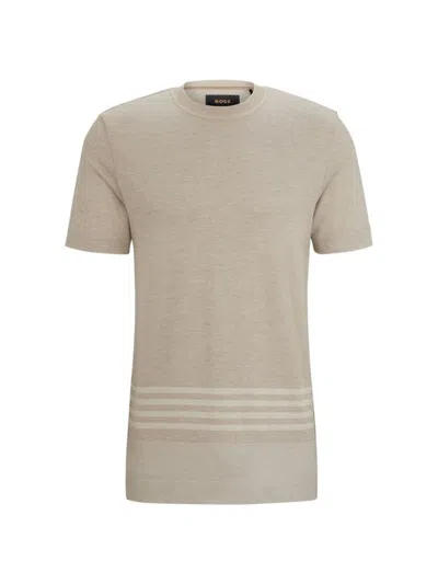 Hugo Boss Stripe-detail T-shirt In Cotton And Silk In Light Beige