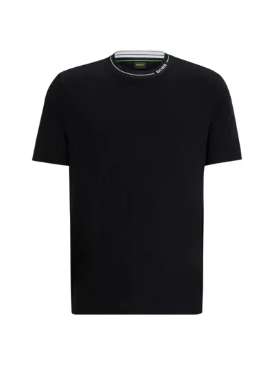 Hugo Boss Cotton-jersey Regular-fit T-shirt With Branded Collar In Black