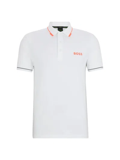 Hugo Boss Slim-fit Polo Shirt With Contrast Logos In White