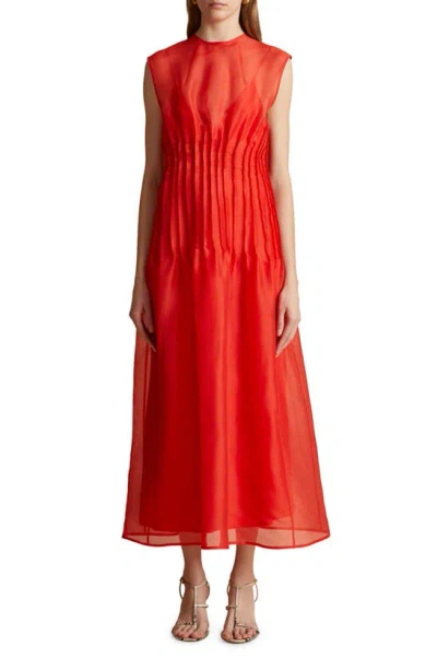 Khaite Coli Silk-organza Midi Dress In Fire Red