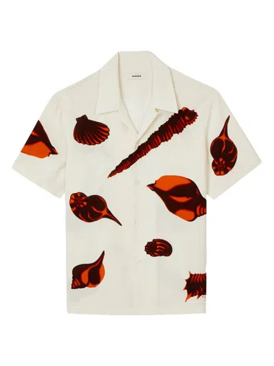 Sandro Shells Print Short Sleeve Button-up Shirt In Ecru