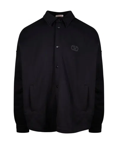 Valentino Logo Patch Buttoned Shirt In Black