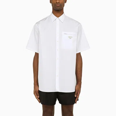 Prada Short-sleeved Shirt In White With Logo In Bianco