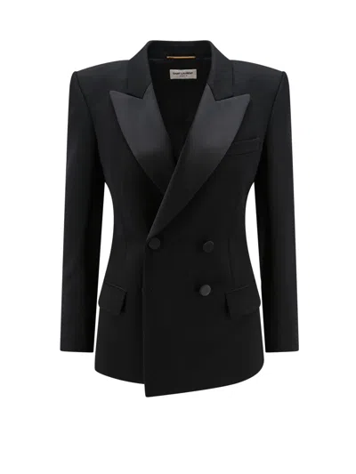 Saint Laurent Fitted Tuxedo Blazer Jacket In Black