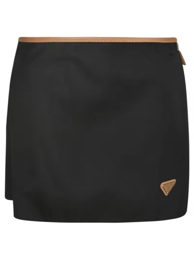 Prada Logo Patch Skirt In Black